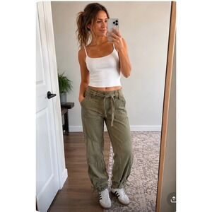 Periscope Olive Green Corduroy Cargo Pants Tie Waist Size 9 Y2K
